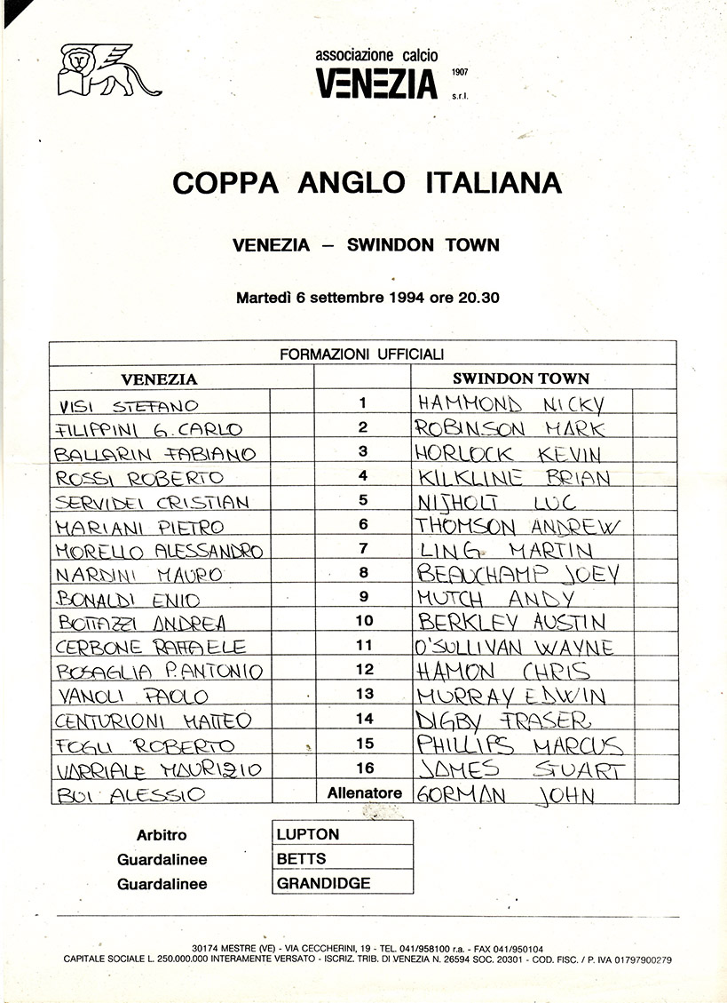 <b>Tuesday, September 6, 1994</b><br />vs. AC Venezia (Away)